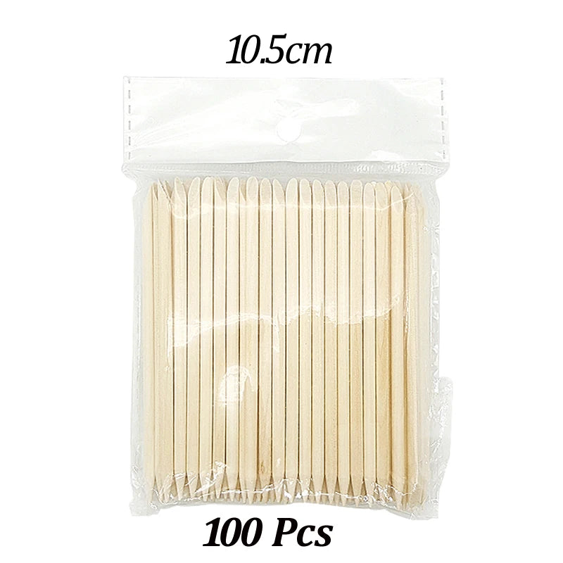 100PCS Cuticle Pusher Remover Nail Art Tools Orange Wood Sticks Rhinestones Picker Bead Pusher Manicure Pedicure Care