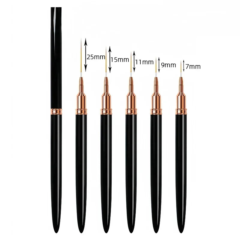 5Pcs Set Nail Art Liner Brushes Set Elongated Lines Striping Drawing UV Gel Painting Nail Design Pen Professional Manicure Tool
