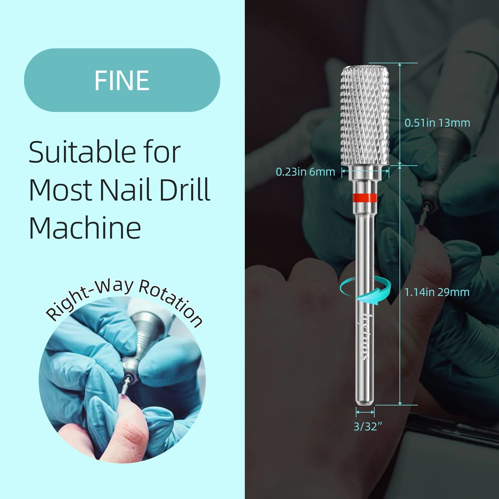 13mm Barrel Carbide Nail Drill Bits Dust Proof Nail Bit 3/32 Right-handed Electric Manicure Efile Remove Acrylic Gel Tool