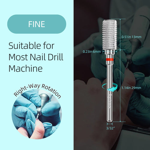 13mm Barrel Carbide Nail Drill Bits Dust Proof Nail Bit 3/32 Right-handed Electric Manicure Efile Remove Acrylic Gel Tool