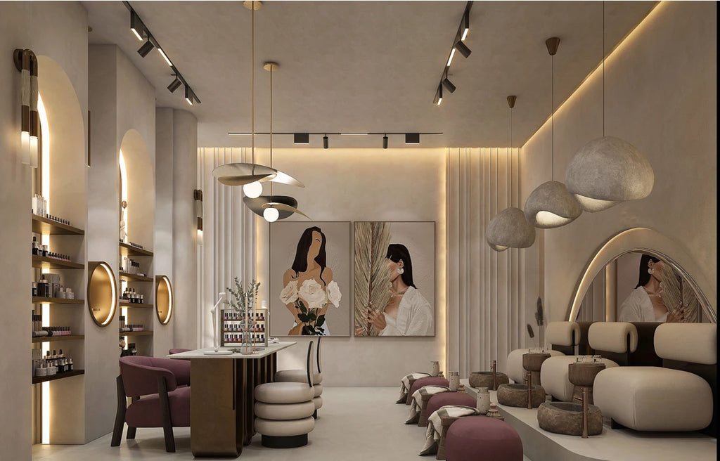 Luxury Beauty Salon Interior Design Skincare Store Manicure Station Wall Shelf  Spa Salon Display Furniture