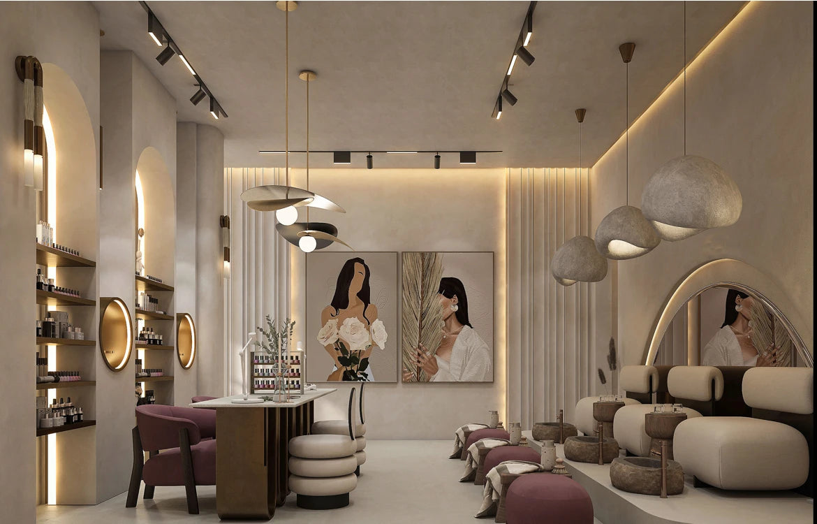 Luxury Beauty Salon Interior Design Skincare Store Manicure Station Wall Shelf  Spa Salon Display Furniture