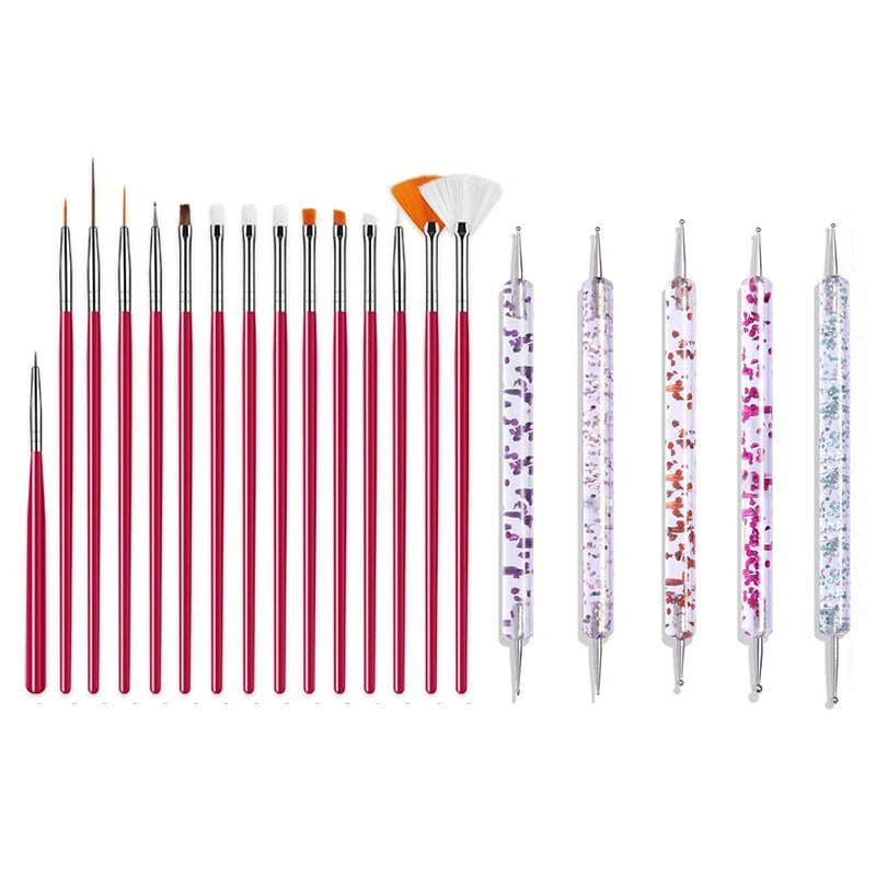 Nail Art Brush Set Gradient Line Painting Dotting Pen Kit Acrylic Handle Gel Polish Crystal Brushes Salon Nails Manicure Tools