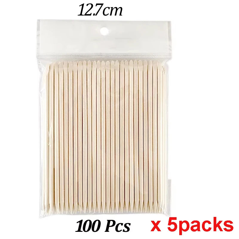 100PCS Cuticle Pusher Remover Nail Art Tools Orange Wood Sticks Rhinestones Picker Bead Pusher Manicure Pedicure Care