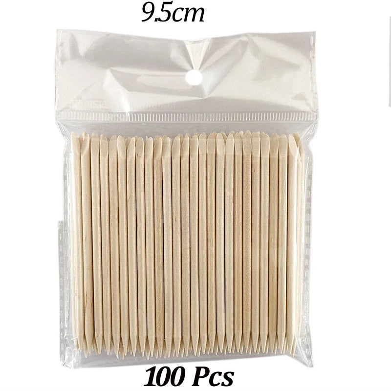 100PCS Cuticle Pusher Remover Nail Art Tools Orange Wood Sticks Rhinestones Picker Bead Pusher Manicure Pedicure Care