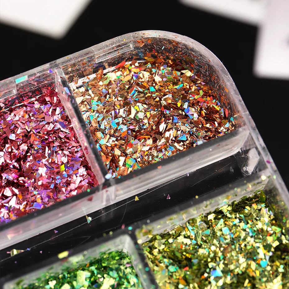 12 Holographic Glitter Nail Art Sequins Sparkly Irregular Nail Flakes Powder Nail Art Mermaid Makeup Manicure Decorations