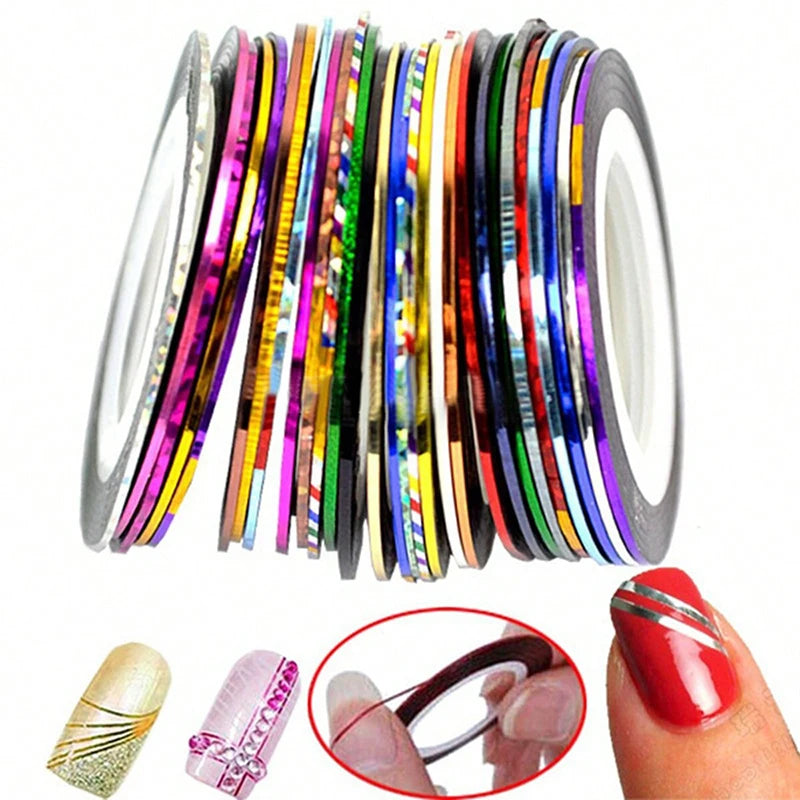 30PCS Nail Striping Tape Metallic Yarn Line 3d Nail Art Tool Colour Rolls Nail Decals DIY Nail Tips Sticker Decoration