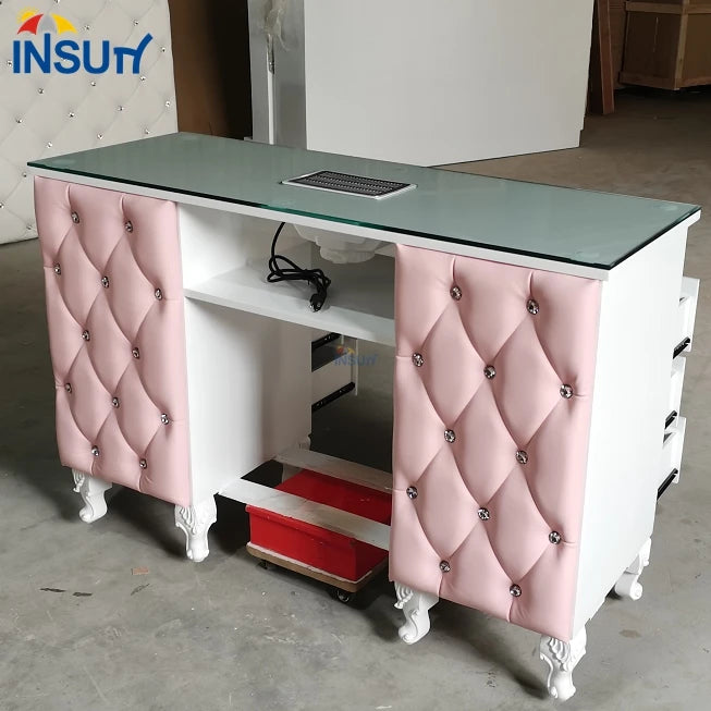 Modern pink Leather Nail Table Beauty Salon Furniture Manicure Table