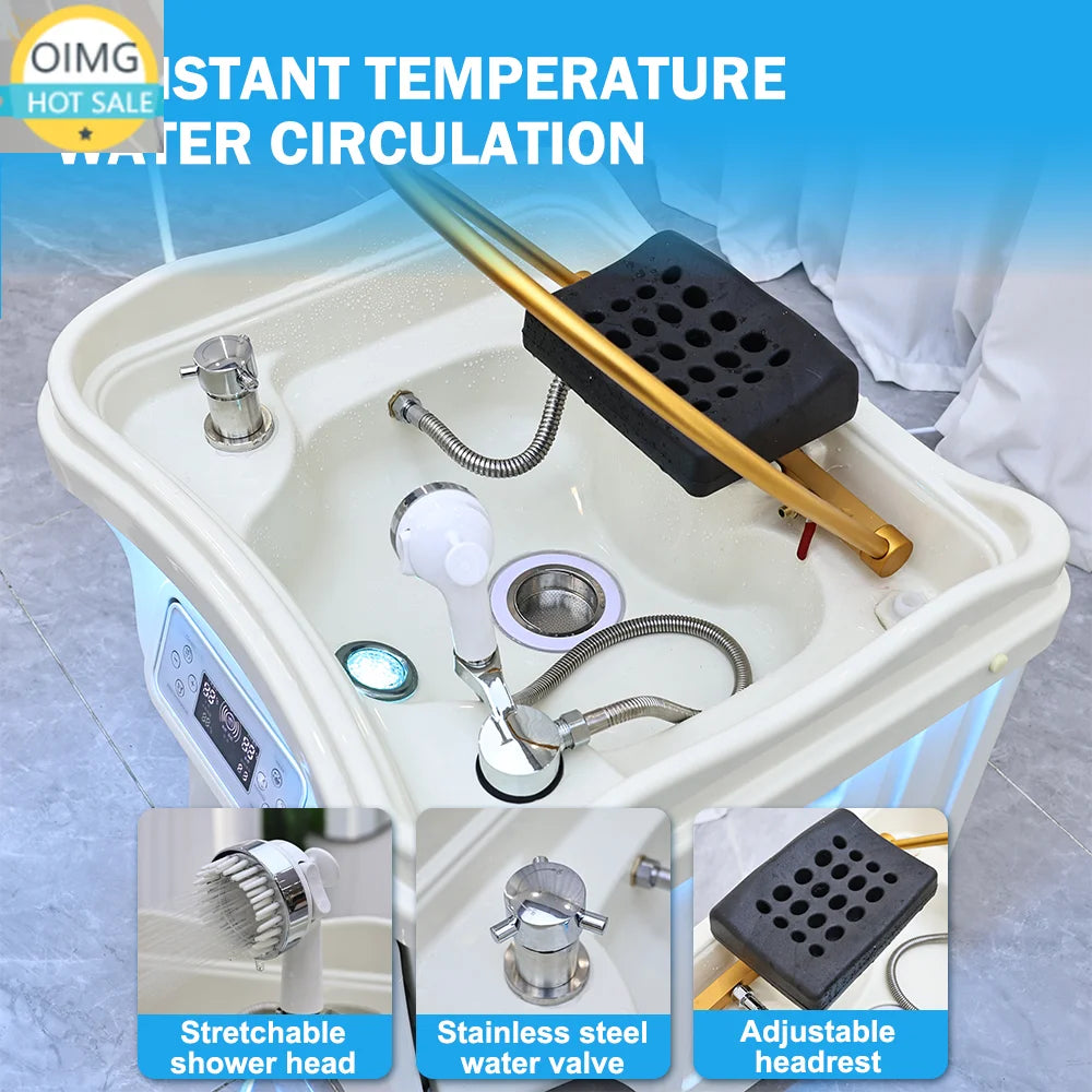 No Plumbing Head Spa Basin Portable Mobile Shampoo Basin Hair Washing Sink with 30L Waste Water Bucket 60L Water Tank Heater