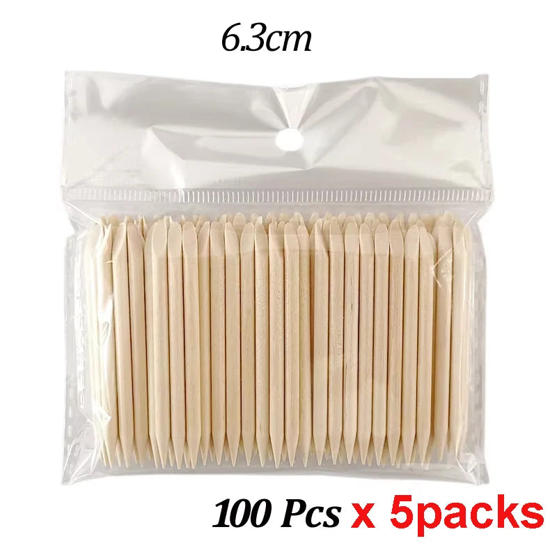 100PCS Cuticle Pusher Remover Nail Art Tools Orange Wood Sticks Rhinestones Picker Bead Pusher Manicure Pedicure Care
