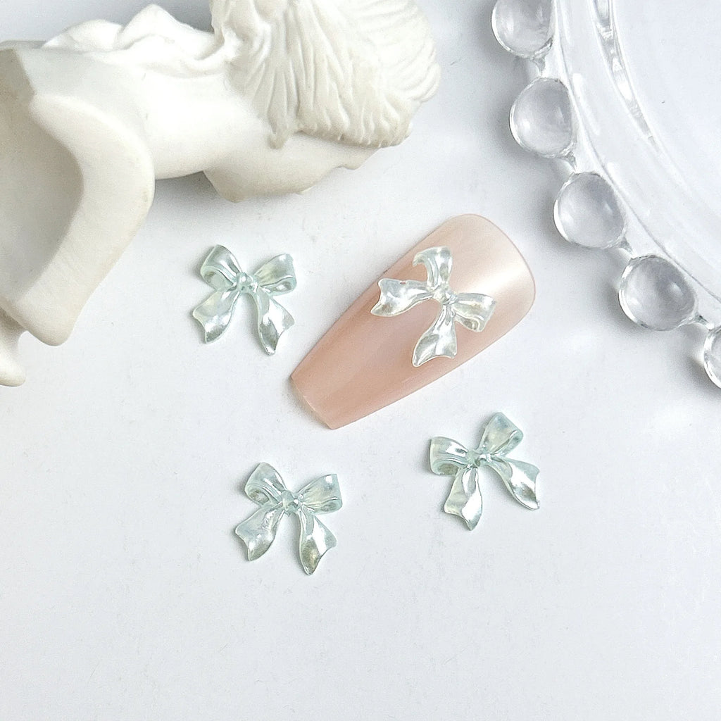 50pcs 3D Aurora Clear Resin Bow Nail Art Charms Cute Butterfly Glitter Nails Decoration Supplies Jewellery Accessories DIY