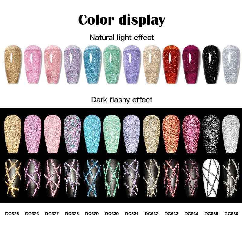 Reflective Glitter Liner Gel Nail Polish Gold Silver Spider Line UV Gel Pull Line Graffiti Painting Stripe DIY French Nails