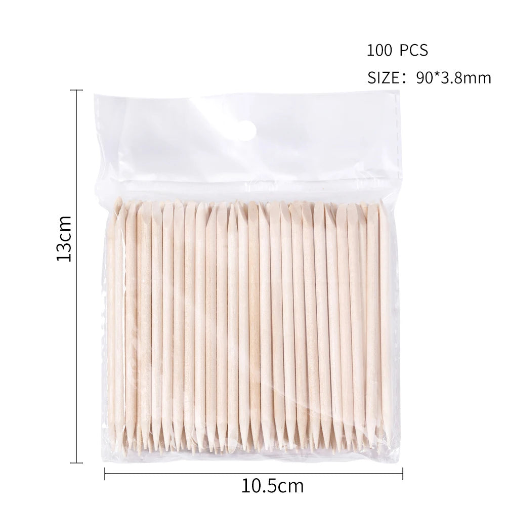 100PCS Cuticle Pusher Remover Nail Art Tools Orange Wood Sticks Rhinestones Picker Bead Pusher Manicure Pedicure Care