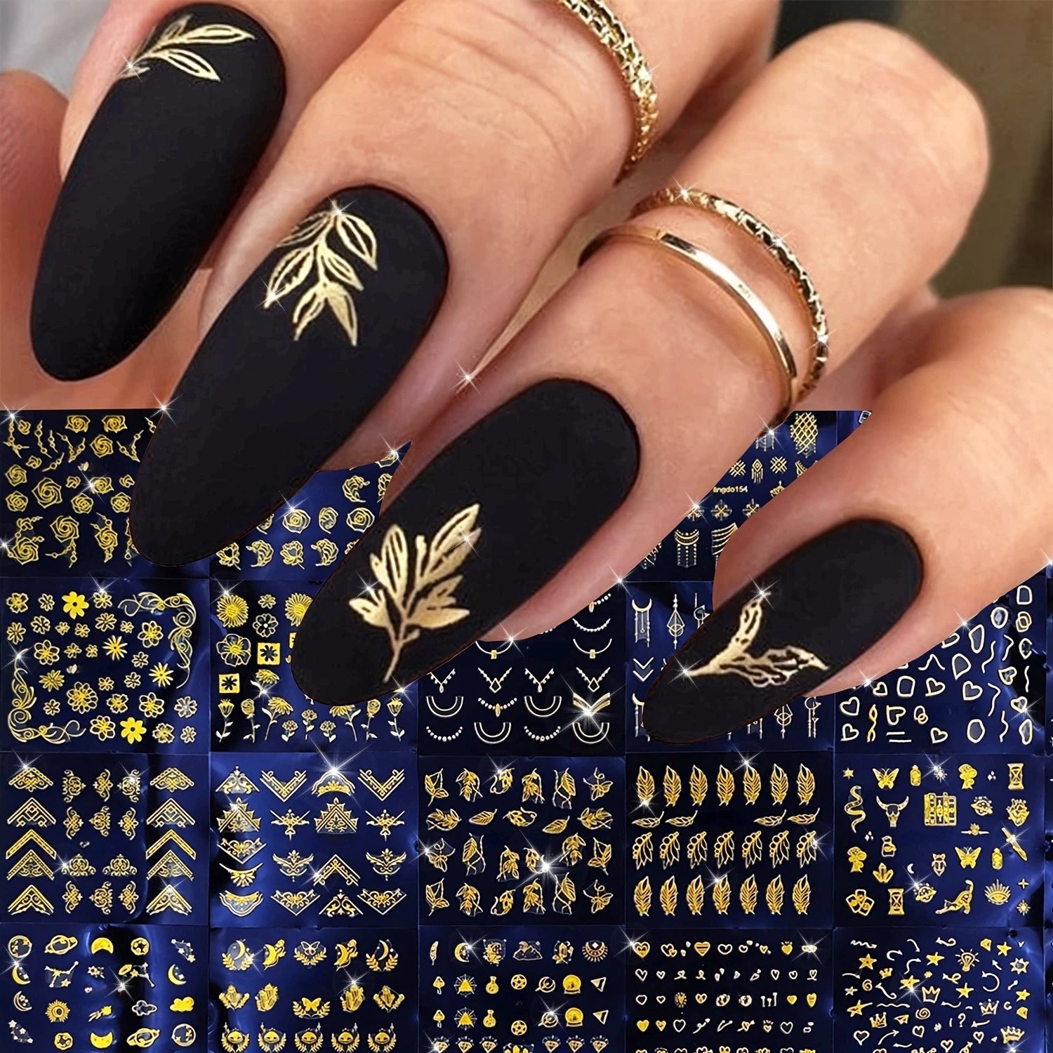 30 Sheets Golden Floral Nail Art Stickers - 3D Self-Adhesive Shimmering Leaf & Flower Designs for nail art