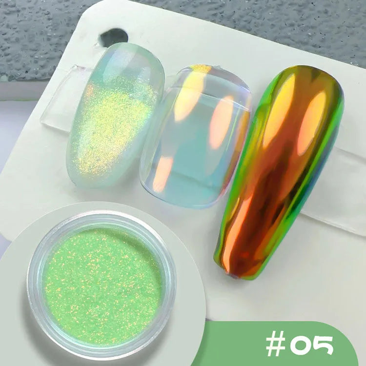 1 jar Pearl Effect Nail Powders Mirror Aurora Chrome Mermaid Nails Art Powder Rainbow AB Magic Mirror Pearl Shell Powder
