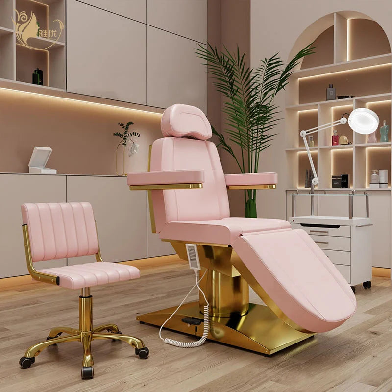 Luxury White Electric Massage Tables Beds Salon Furniture pink Gold Facial Bed Beauty Salon Equipment Japanese Head Spa Bed