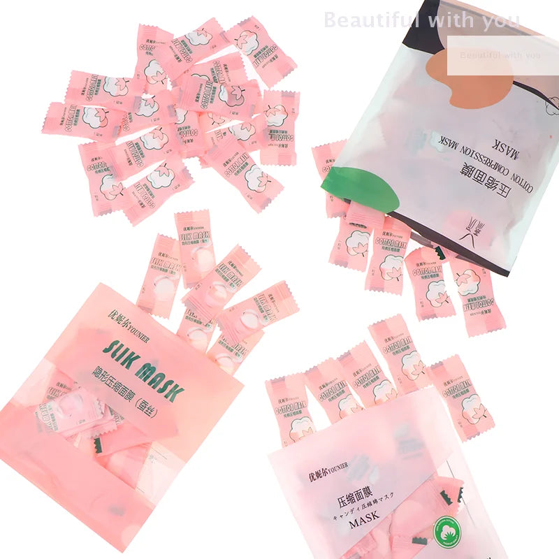 New Candy Disposable Compressed Facial Mask 20/50/100Pcs Face Mask Facial Towel Coin Wrapped Tissues Paper Skin Care Silk/Cotton