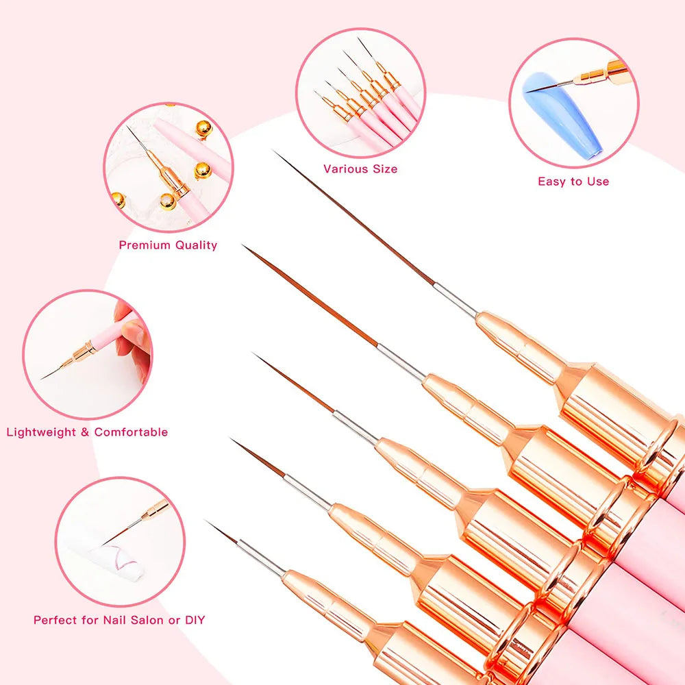 Nail Brush Pen 5pcs set Nail Art Liner Brushes Set Elongated Striping Drawing Professional