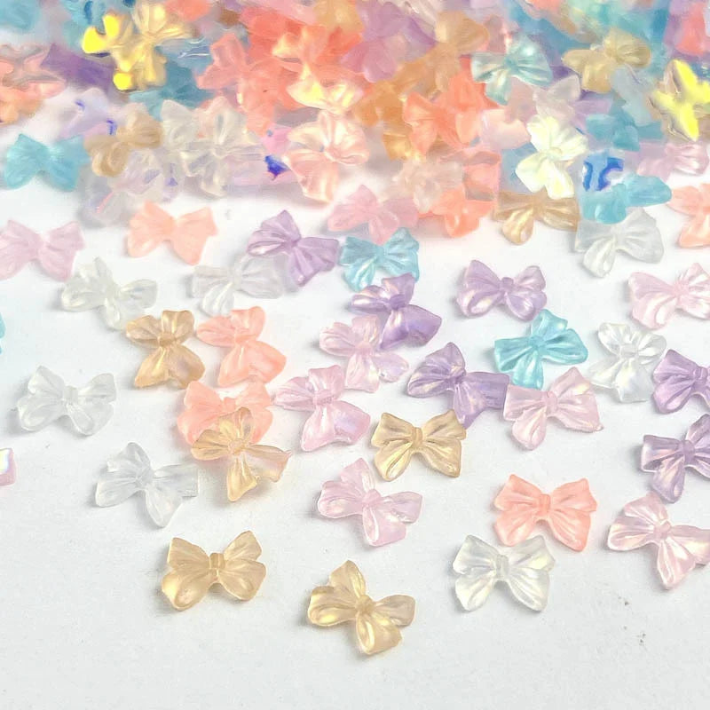 50pcs 3D Aurora Clear Resin Bow Nail Art Charms Cute Butterfly Glitter Nails Decoration Supplies Jewellery Accessories DIY