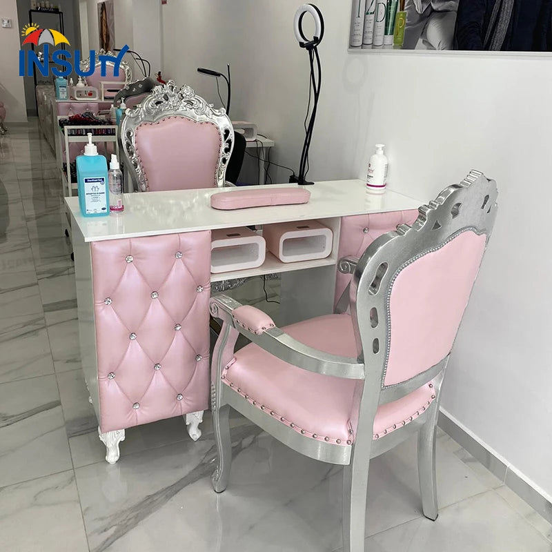 Modern pink Leather Nail Table Beauty Salon Furniture Manicure Table