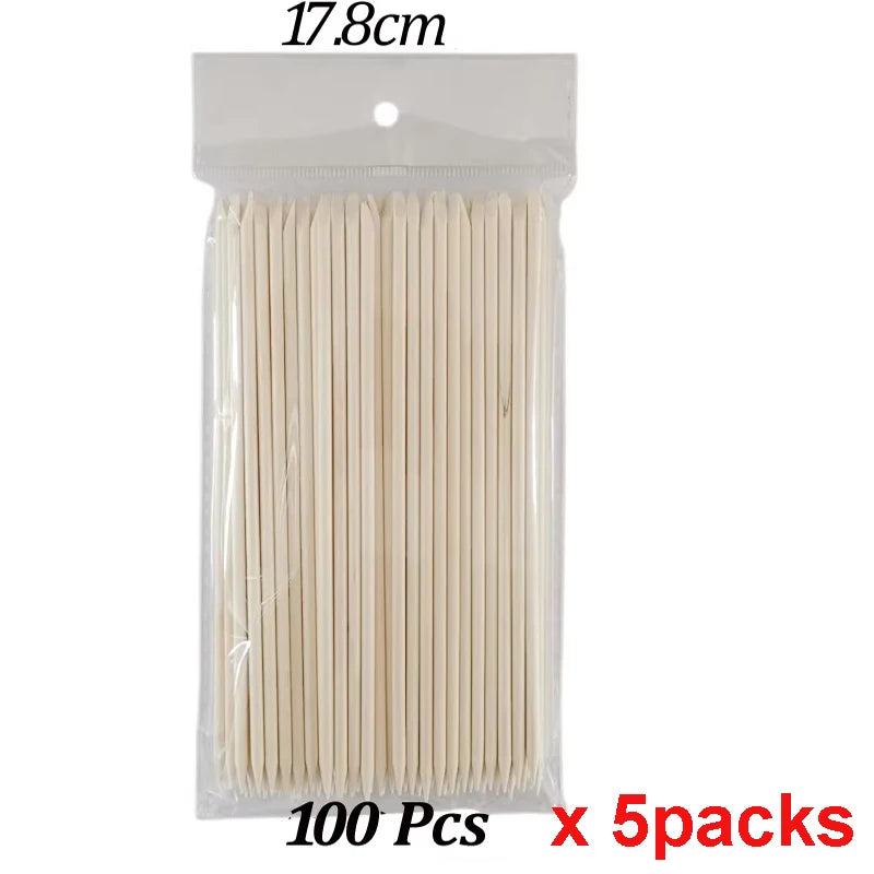 100PCS Cuticle Pusher Remover Nail Art Tools Orange Wood Sticks Rhinestones Picker Bead Pusher Manicure Pedicure Care