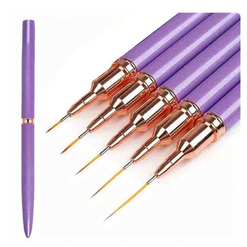 5Pcs Set Nail Art Liner Brushes Set Elongated Lines Striping Drawing UV Gel Painting Nail Design Pen Professional Manicure Tool