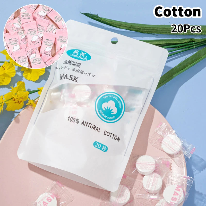 New Candy Disposable Compressed Facial Mask 20/50/100Pcs Face Mask Facial Towel Coin Wrapped Tissues Paper Skin Care Silk/Cotton