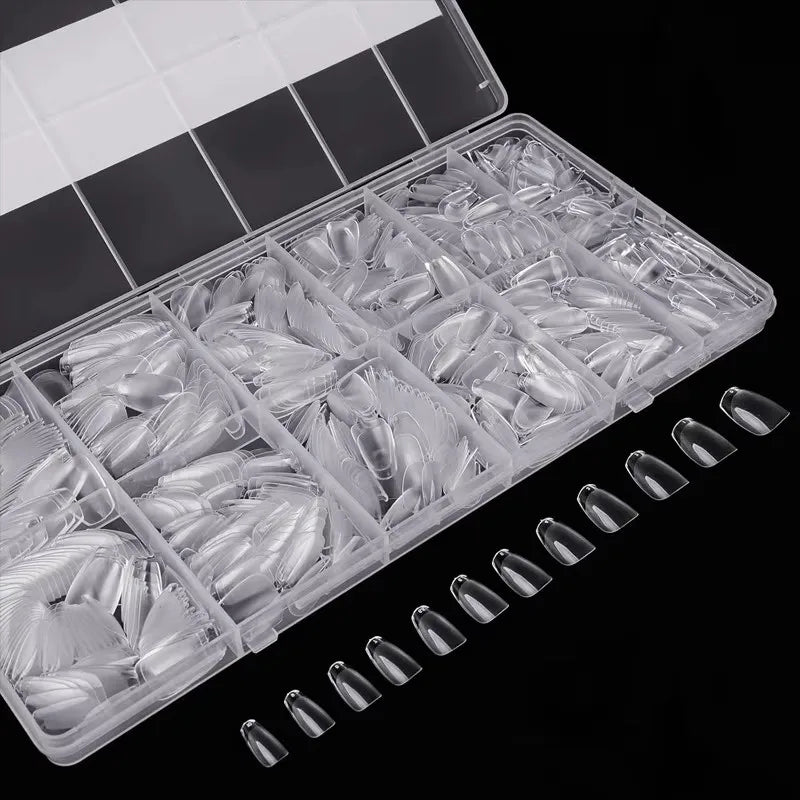 600 Short Coffin-Shaped Nail Tips, Semi-Matte Realistic Nail Tips, Full Coverage Soft Gel Coffin-Shaped Acrylic Nail Tips, Transparent Color