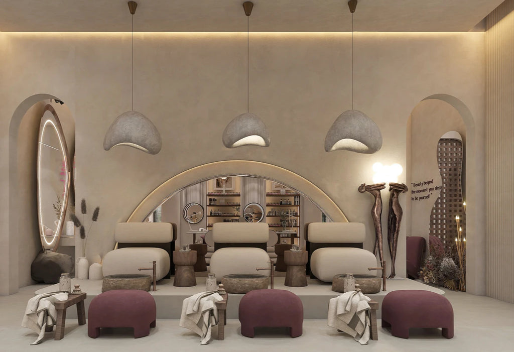 Luxury Beauty Salon Interior Design Skincare Store Manicure Station Wall Shelf  Spa Salon Display Furniture