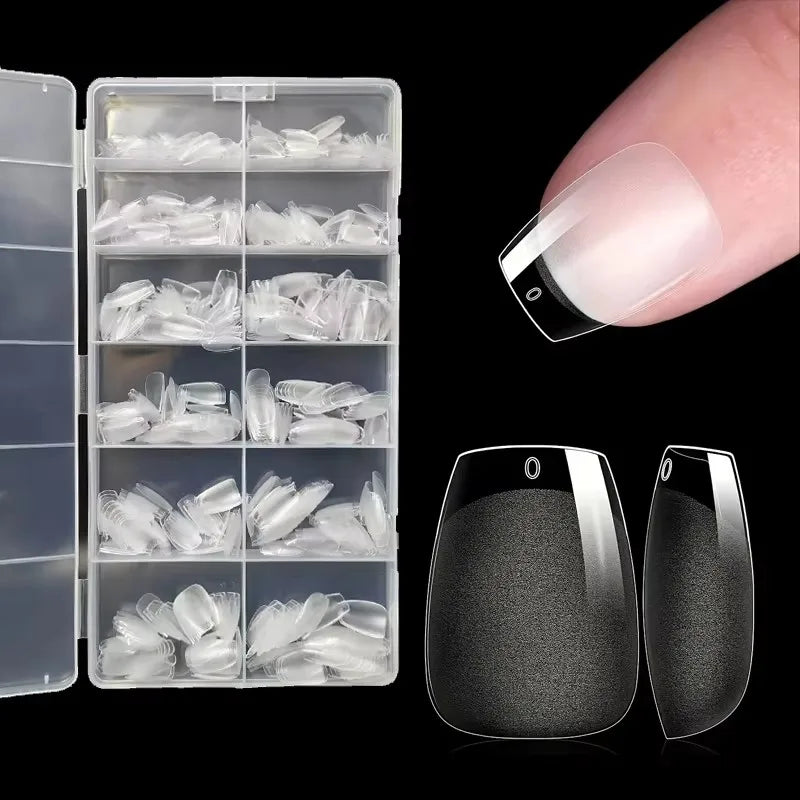 600 Short Coffin-Shaped Nail Tips, Semi-Matte Realistic Nail Tips, Full Coverage Soft Gel Coffin-Shaped Acrylic Nail Tips, Transparent Color