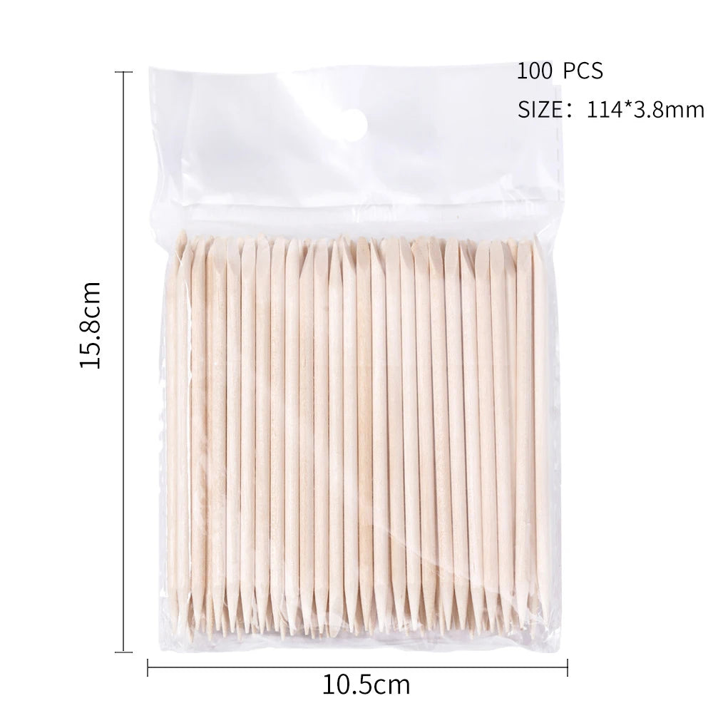 100PCS Cuticle Pusher Remover Nail Art Tools Orange Wood Sticks Rhinestones Picker Bead Pusher Manicure Pedicure Care