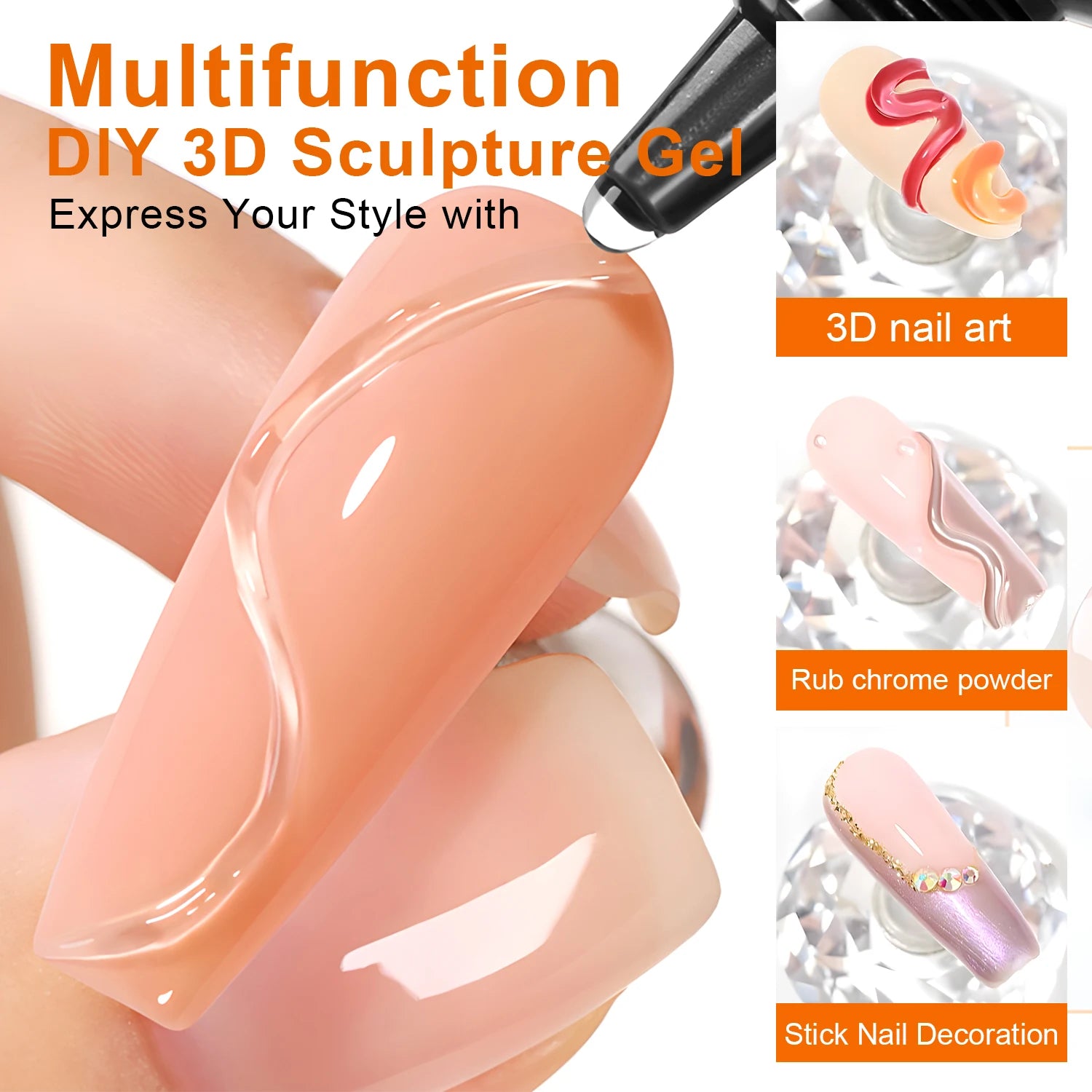 10ml 3D Nail Art Gel - DIY Designs,Waterproof Sculpting gel，Waterproof Nail Art Design Gel for Intricate Carvings & Shapes