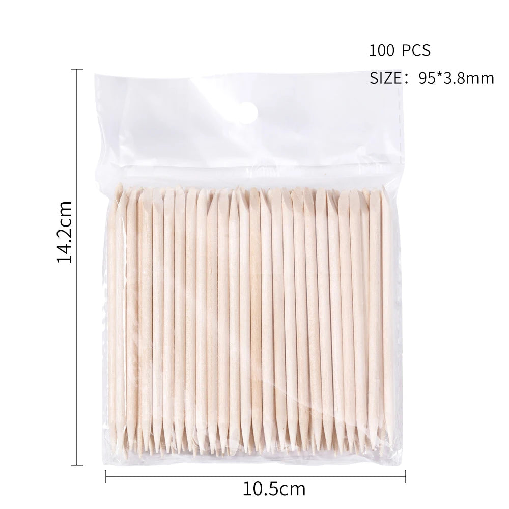 100PCS Cuticle Pusher Remover Nail Art Tools Orange Wood Sticks Rhinestones Picker Bead Pusher Manicure Pedicure Care