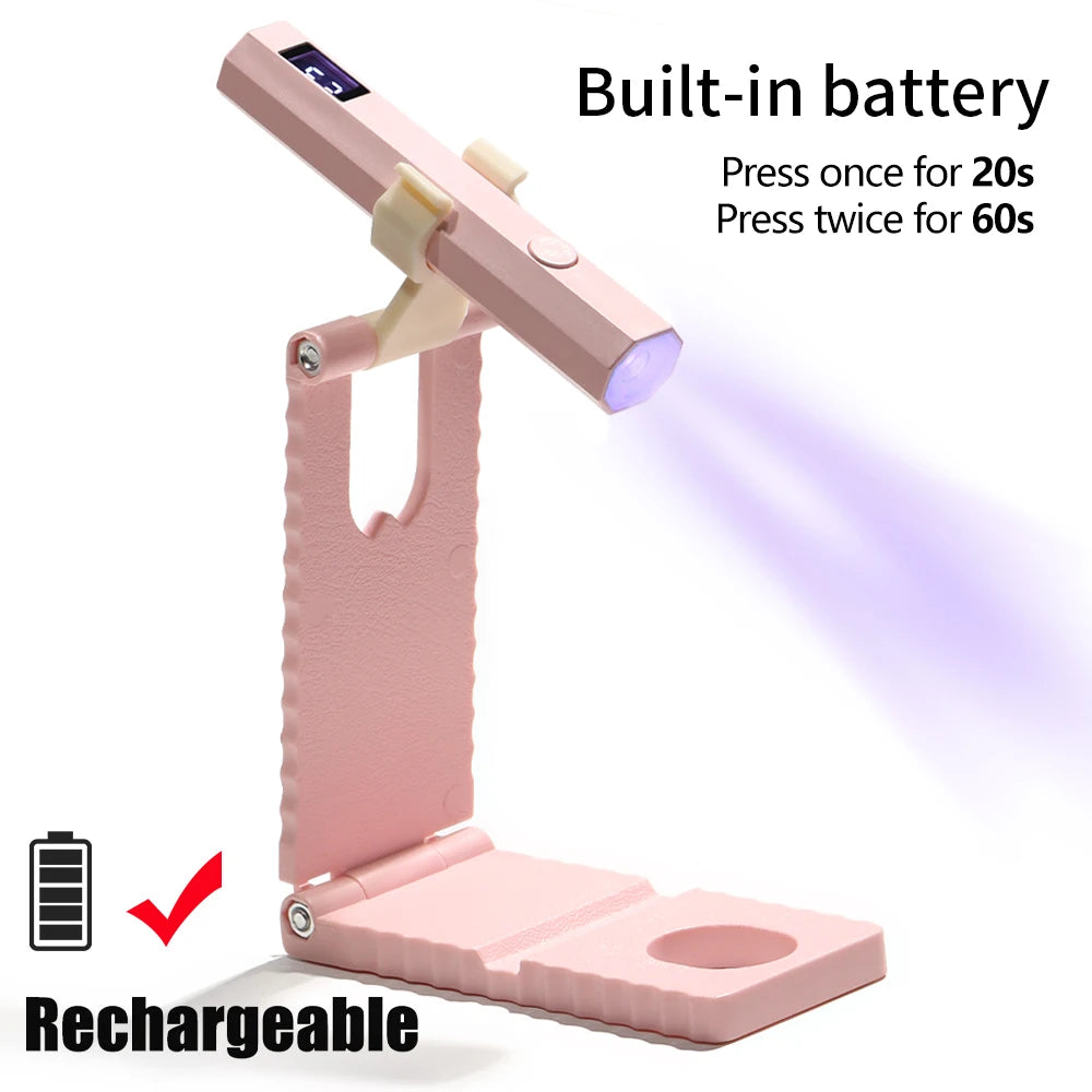 Handheld UV Light for Gel Nails Portable UV Nail Lamp Rechargeable LED Nail Lamp for Nails Art Desk Stand