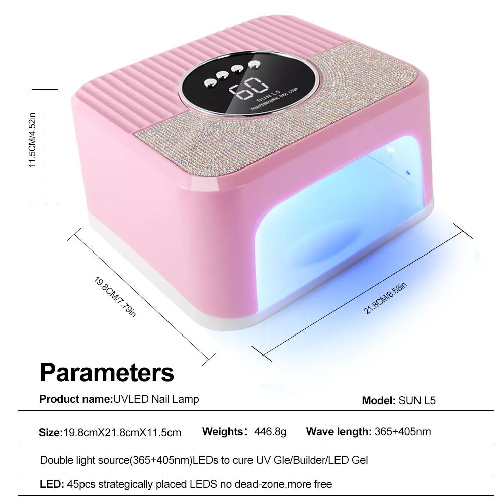 SUN L5 Nail Dryer Professional 45LED UV Nail Lamp with LCD Smart Screen Gel Curing Drying Lamp Removable Base Pedicure Tool