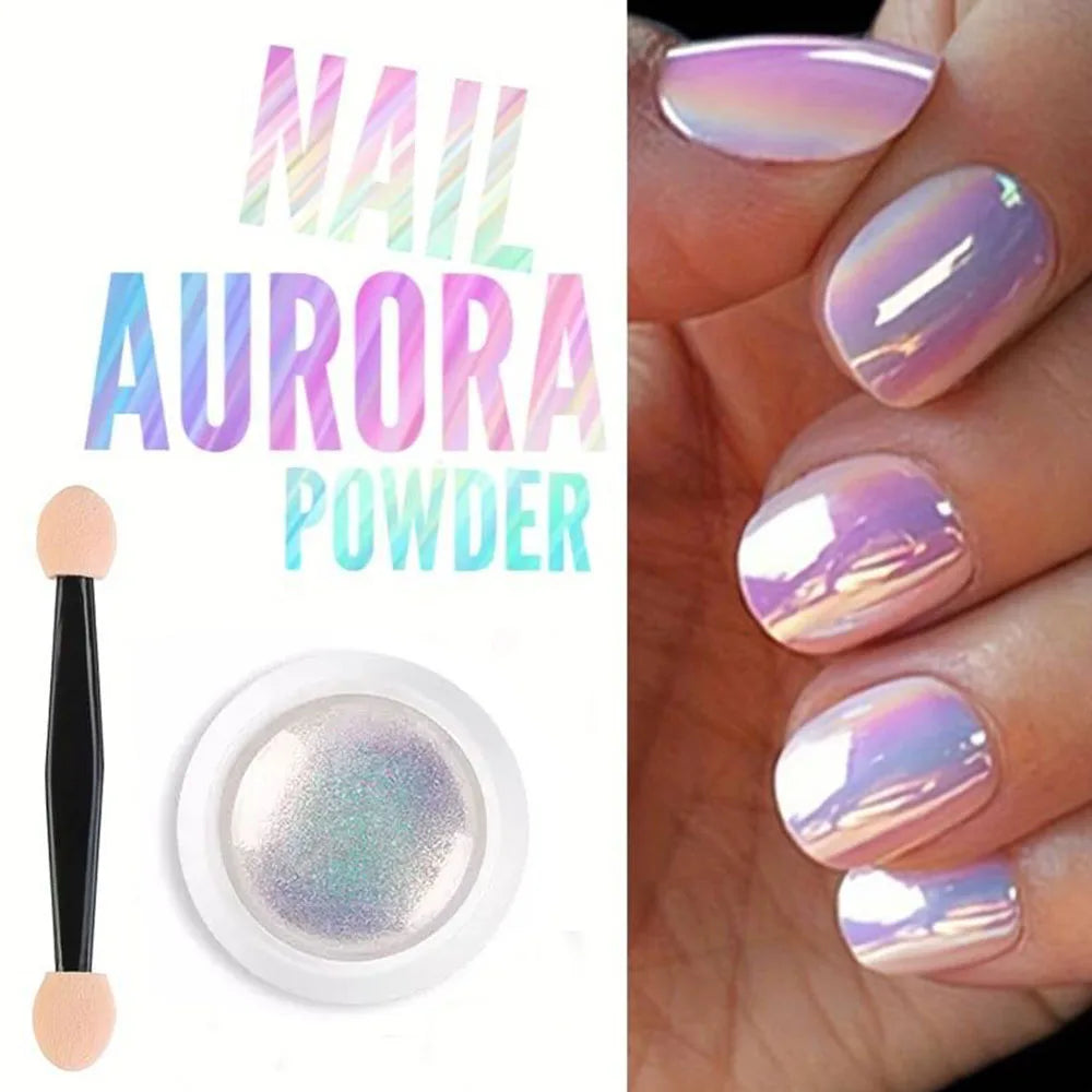 1 jar Pearl Effect Nail Powders Mirror Aurora Chrome Mermaid Nails Art Powder Rainbow AB Magic Mirror Pearl Shell Powder