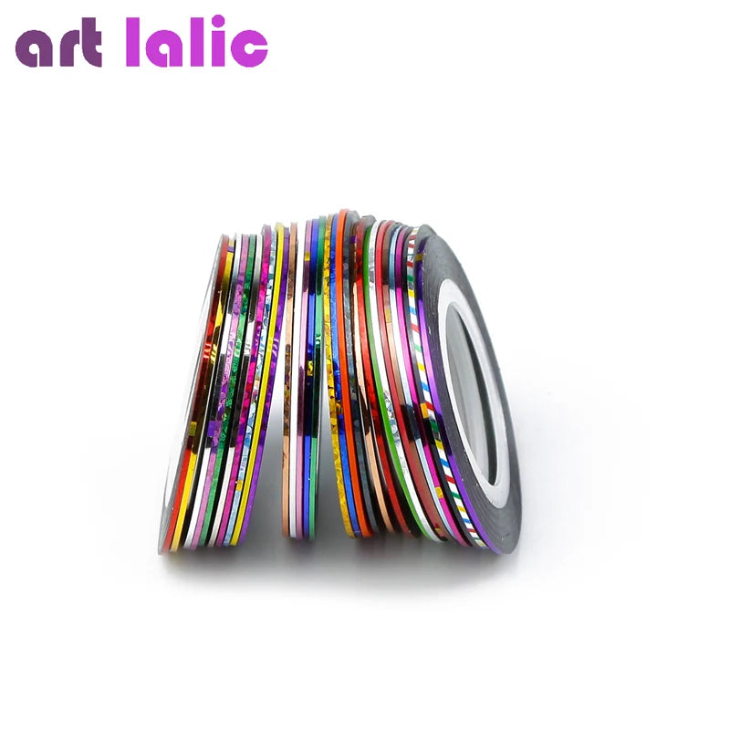 30PCS Nail Striping Tape Metallic Yarn Line 3d Nail Art Tool Colour Rolls Nail Decals DIY Nail Tips Sticker Decoration