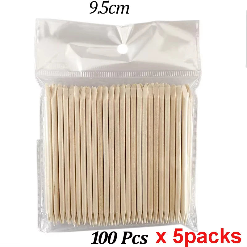 100PCS Cuticle Pusher Remover Nail Art Tools Orange Wood Sticks Rhinestones Picker Bead Pusher Manicure Pedicure Care