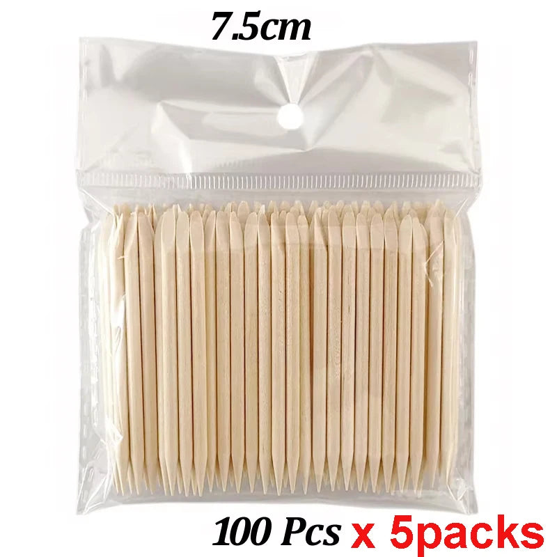 100PCS Cuticle Pusher Remover Nail Art Tools Orange Wood Sticks Rhinestones Picker Bead Pusher Manicure Pedicure Care