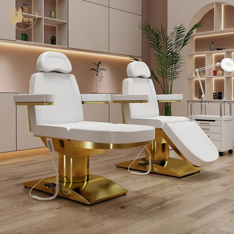 Luxury White Electric Massage Tables Beds Salon Furniture pink Gold Facial Bed Beauty Salon Equipment Japanese Head Spa Bed