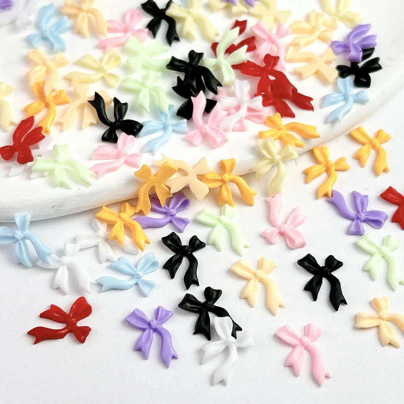 50pcs 3D Aurora Clear Resin Bow Nail Art Charms Cute Butterfly Glitter Nails Decoration Supplies Jewellery Accessories DIY