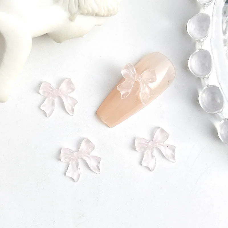 50pcs 3D Aurora Clear Resin Bow Nail Art Charms Cute Butterfly Glitter Nails Decoration Supplies Jewellery Accessories DIY