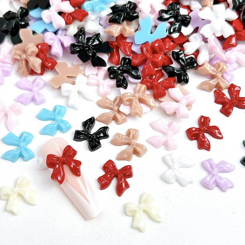 50pcs 3D Aurora Clear Resin Bow Nail Art Charms Cute Butterfly Glitter Nails Decoration Supplies Jewellery Accessories DIY