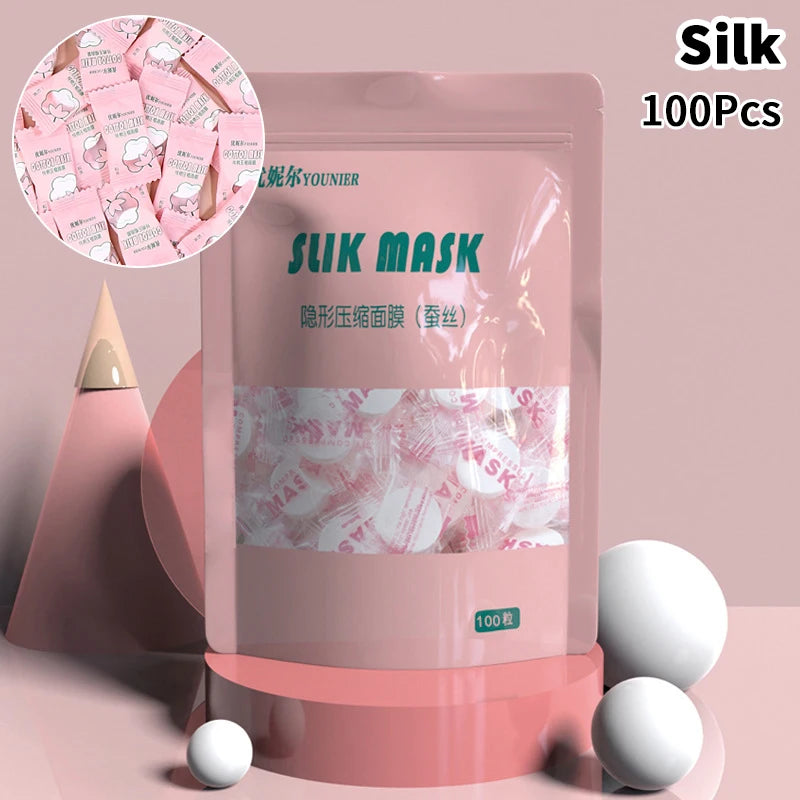 New Candy Disposable Compressed Facial Mask 20/50/100Pcs Face Mask Facial Towel Coin Wrapped Tissues Paper Skin Care Silk/Cotton