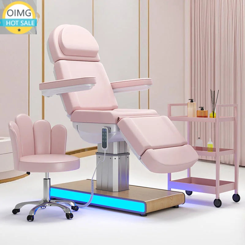 Modern Pink Electric Massage Tables Beds Salon Furniture pink Gold Facial Bed Beauty Salon Equipment Japanese Head Spa Bed