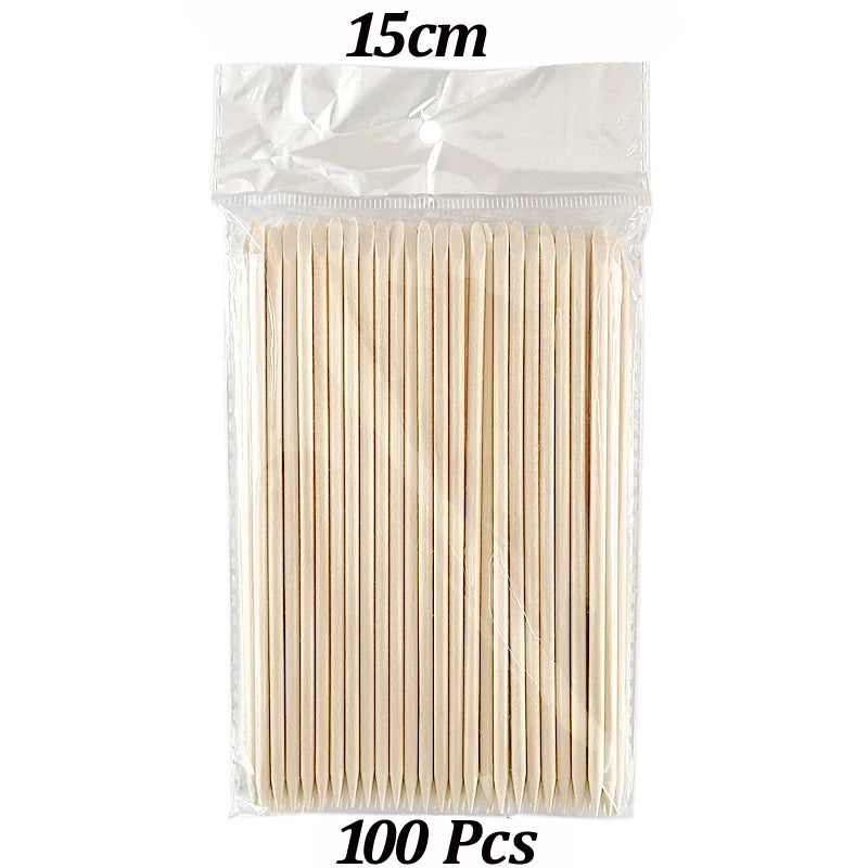 100PCS Cuticle Pusher Remover Nail Art Tools Orange Wood Sticks Rhinestones Picker Bead Pusher Manicure Pedicure Care