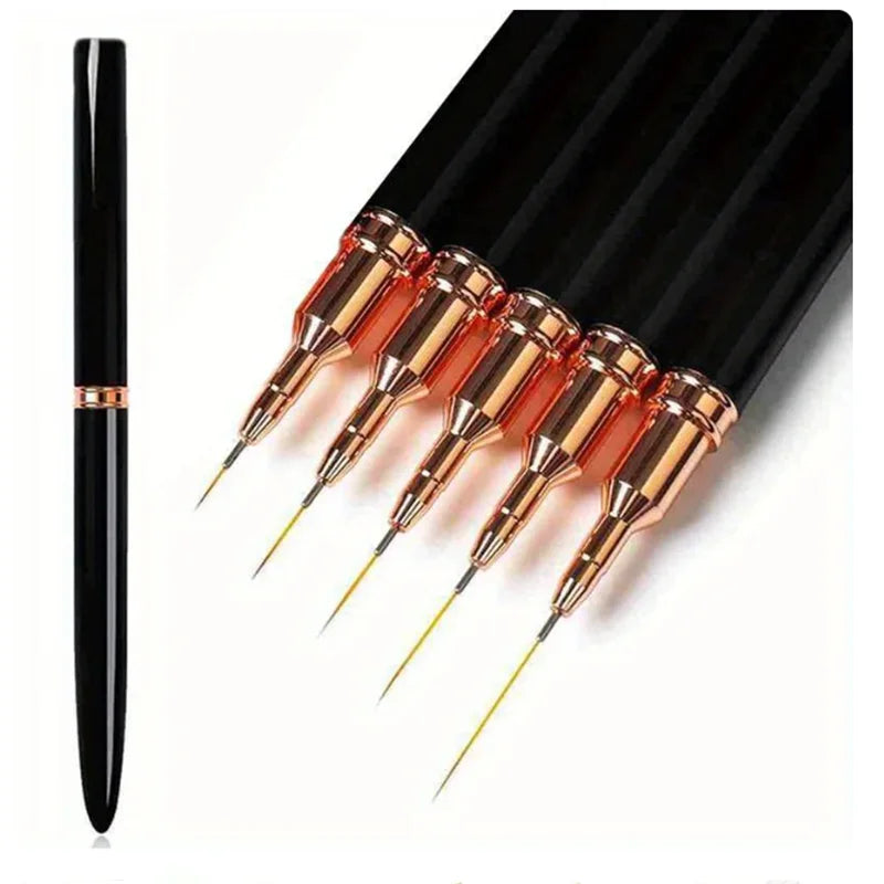 5Pcs Set Nail Art Liner Brushes Set Elongated Lines Striping Drawing UV Gel Painting Nail Design Pen Professional Manicure Tool