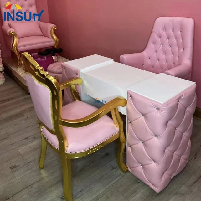 Modern pink Leather Nail Table Beauty Salon Furniture Manicure Table