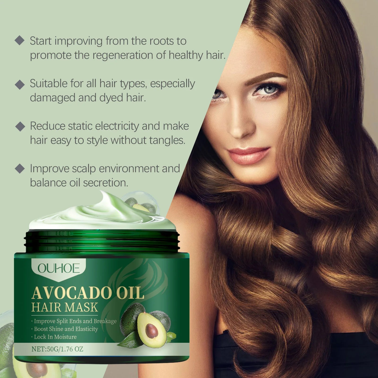 OUHOE Avocado Oil Hair Mask Moisturizing Hydrating Nourishes Dry Frizzy Hair Smooth Shiny Treatment Natural Hair Care All Hair
