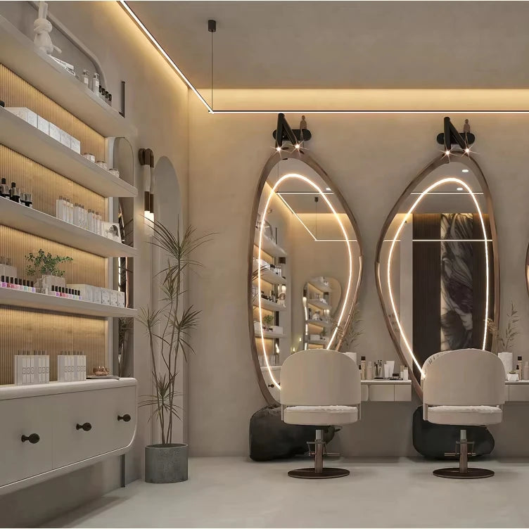 Luxury Beauty Salon Interior Design Skincare Store Manicure Station Wall Shelf  Spa Salon Display Furniture